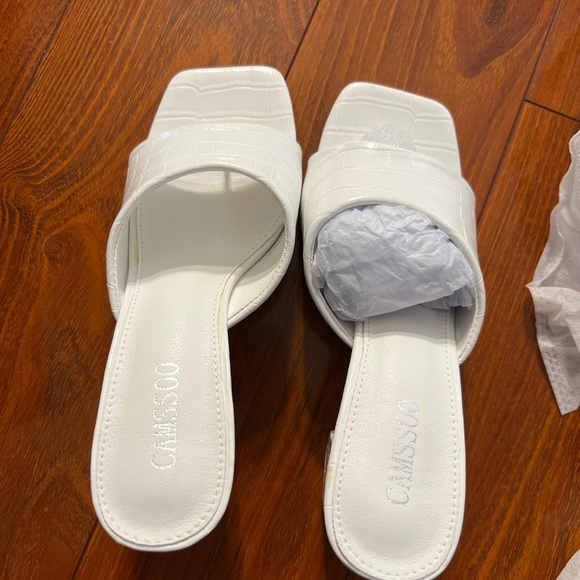 CAMSSOO Women's Heeled Mules Square Open Toe Sandals Flip Flops Slip On Chunky 7 - Picture 6 of 11